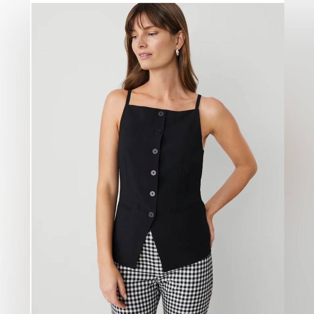 Ann Taylor Black Button-Front Top